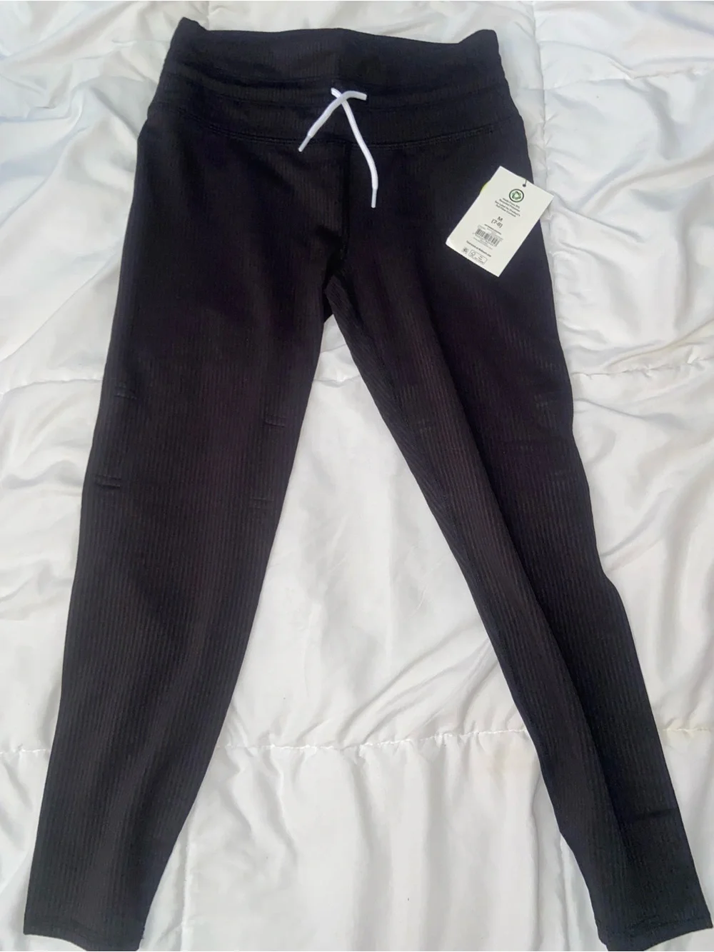Athletic Works Black and Green Ribbed UPF 30 Girls Leggings - 2 Pack